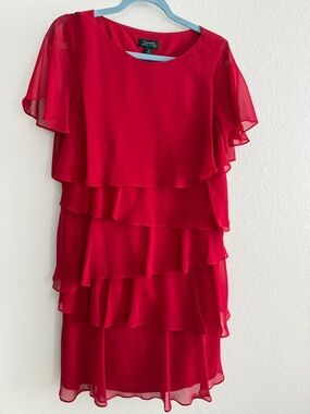 Tahari Arthur S. Levine Red Tiered Chiffon Dress Size 10 – Flowy, Lightweight